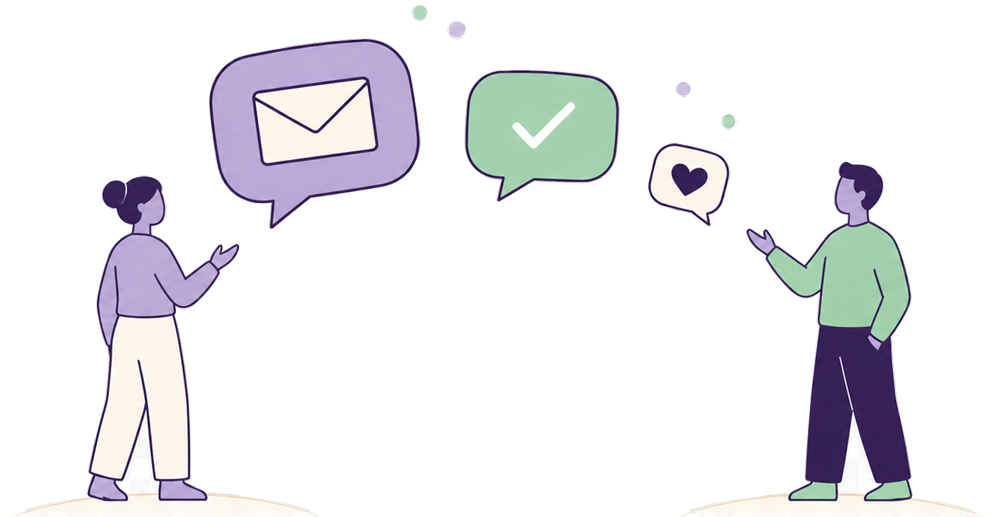 Illustration of two people exchanging a message