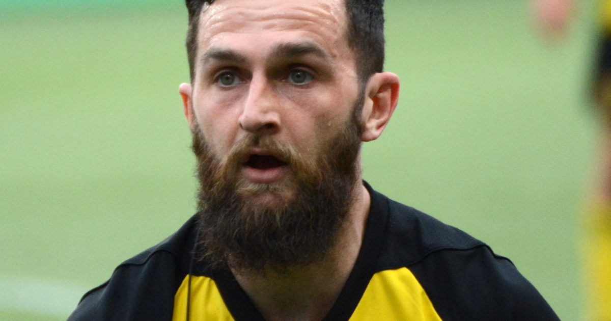 A portrait of Scottish footballer Kevin Kerr, a midfielder for Pittsburgh Riverhounds SC, taken as he was looking to re…